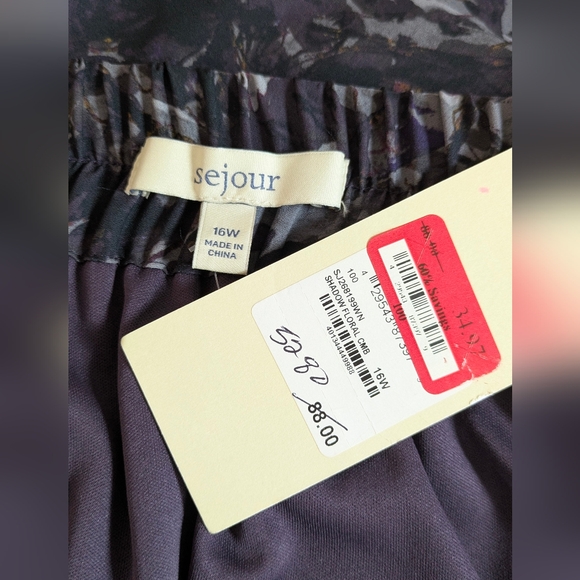 Sejour Women's Mini Skirt Purple 16W Elastic Waist Lined Floral Plum Black NEW - Picture 8 of 8